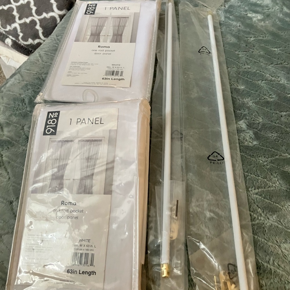 Brand new white French door curtains 2 with rods never used